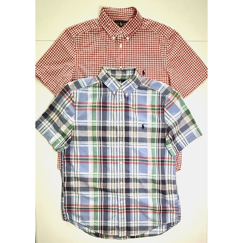 Lot of 2 Ralph Lauren Boy's Cotton Button-Down Sz L (14-16) Plaid Gingham Preppy